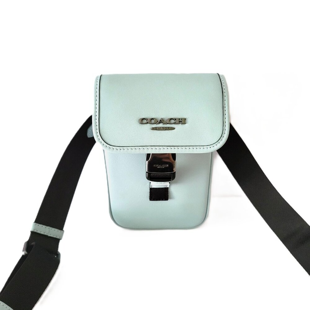 Coach CAJ42 Racer Phone Crossbody Smooth Leather Bag Mens Light Blue - Picture 2 of 8